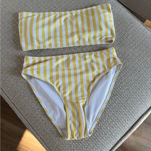 Yellow and White Striped Bikini Set